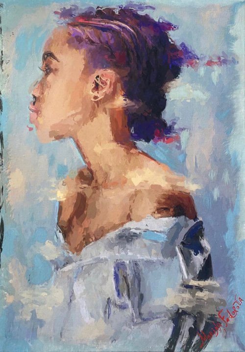 Young Black girl in blue by Marina Fedorova