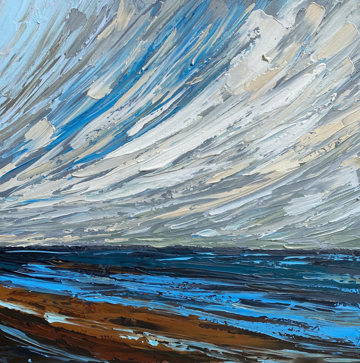 Impressionistic Landscape Acrylic Painting By Guzaliya Xavier, 18 X 18, Abstract Seascape, Original Artwork