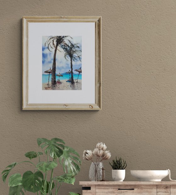 Before the storm watercolor painting (2021) | Original Hand-painted Art Small Artist | Mediterranean Europe Impressionistic