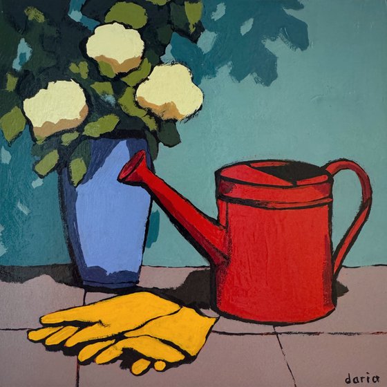 Garden Still Life with Red Watering Can