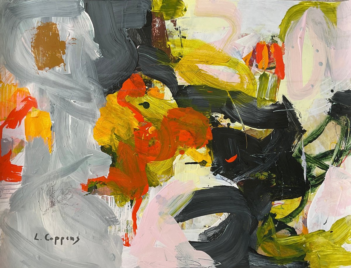 Expressive Abstract Acrylic Painting By Linda Coppens, 26 X 20", Surge Of Greens, Original Artwork