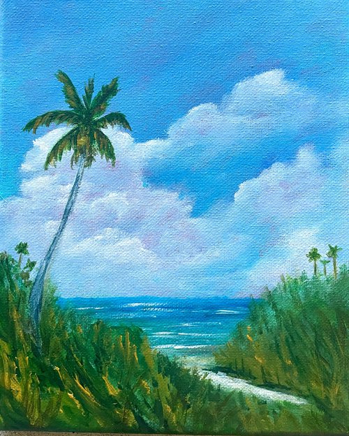 Original Acrylic 8 X 10 on Canvas Palm n Clouds by Rosie Brown