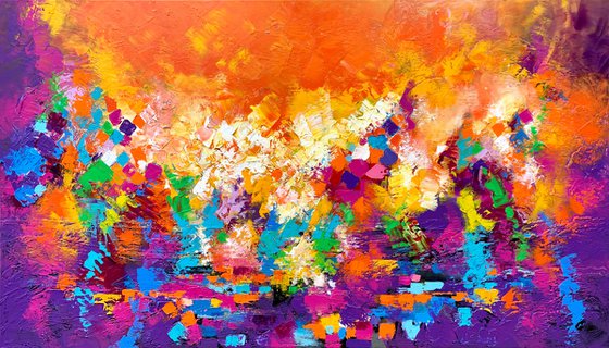 Here Comes The Summer - XL LARGE,  TEXTURED, PALETTE KNIFE, BOLD ABSTRACT ART – EXPRESSIONS OF ENERGY AND LIGHT. READY TO HANG!