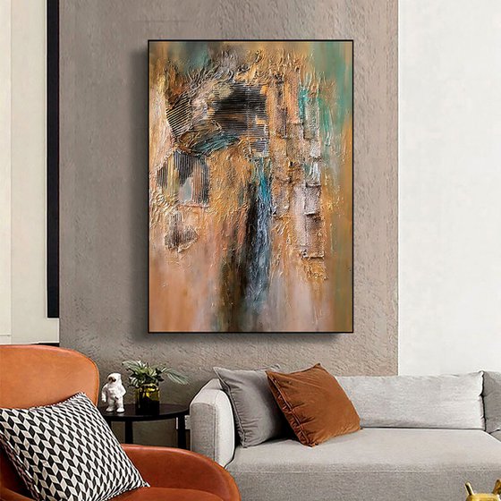 Vintage 70x100cm Abstract Textured Painting