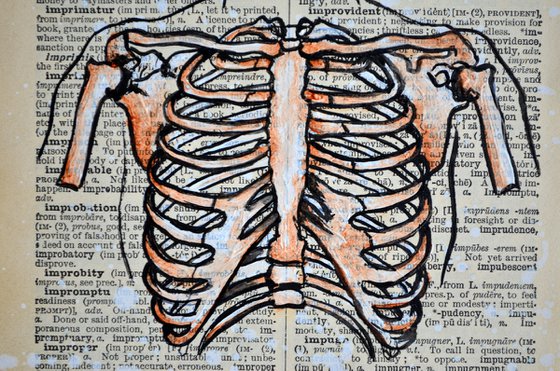 Body Bones - Painting Collage Art on Real English Dictionary Vintage Page