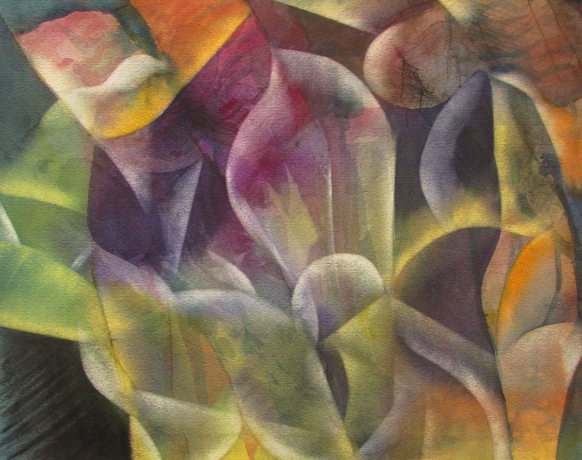 Abstract Botanical Watercolour By Alfred Ng, 15 X 12, Petals, Original Artwork