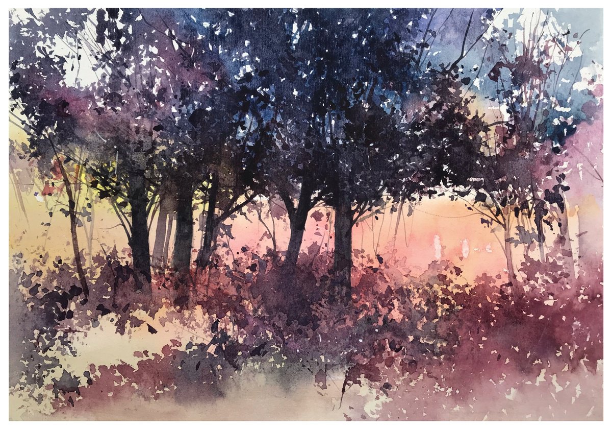 Impressionistic Landscape Watercolour By Nazar Grunyka, 17 X 12", Landscape, Original Artwork