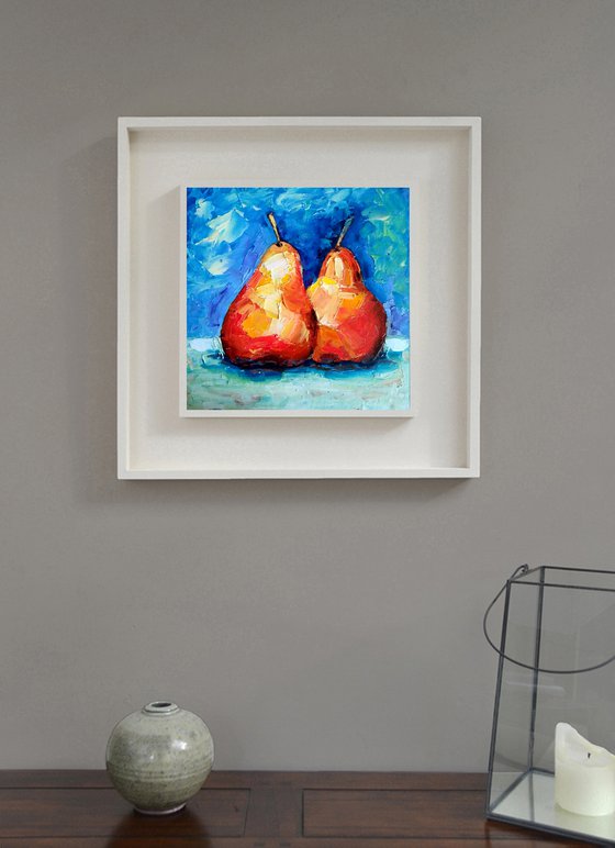 Pear Painting Couple Fruits Artwork Kitchen Still Life Original Art