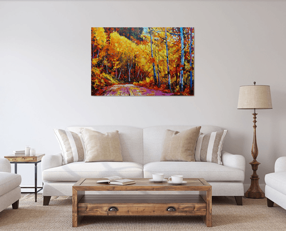 Autumn in a forest  (120x80cm, oil painting, ready to hang)