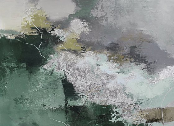 "Greenland 5" Green blue gray abstract art