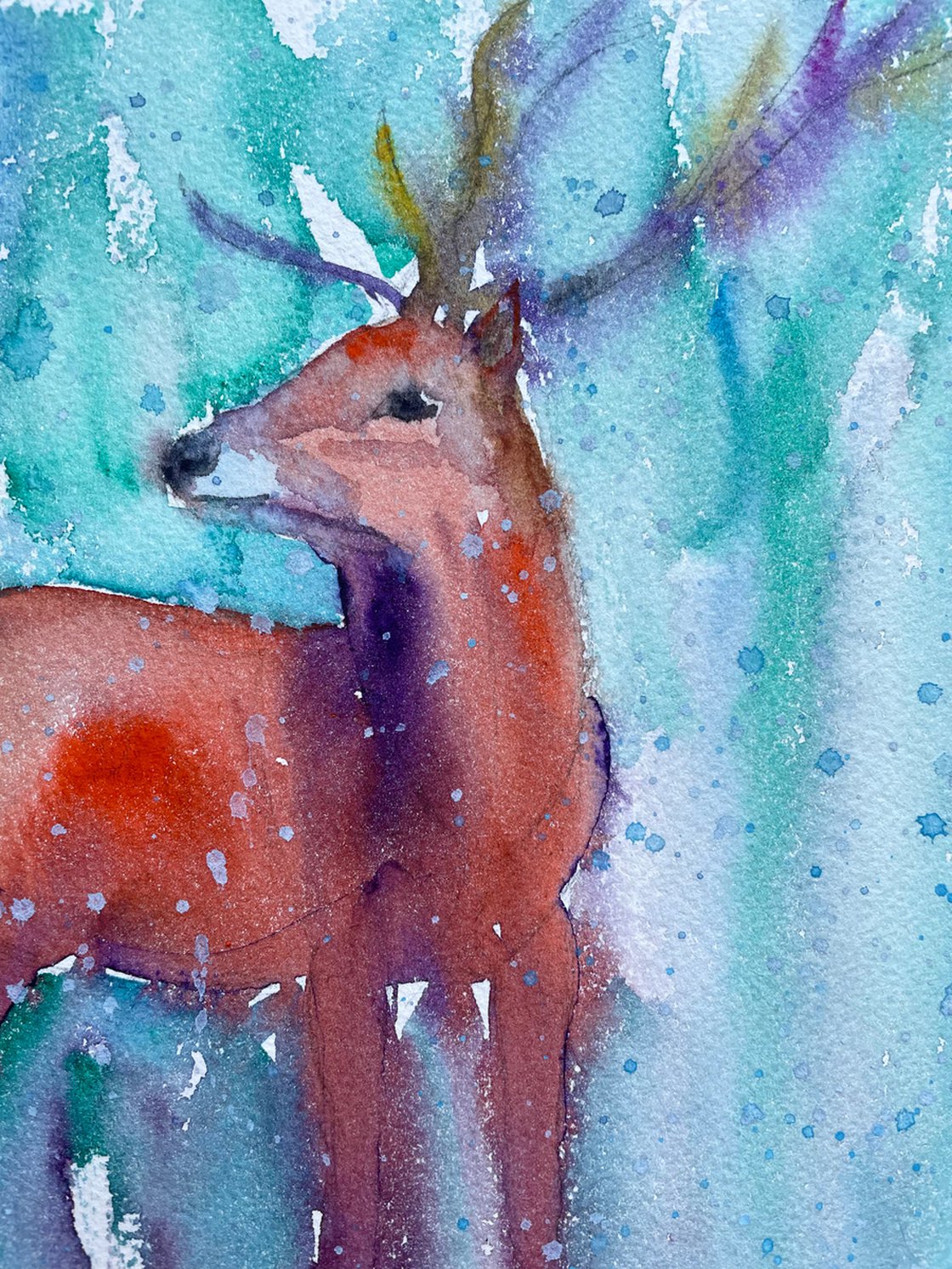 Original watercolor painting, Deer, offers artwork, Winter in forest, Illustration, Fine Art, Handmade, wall decor, Christmas Gift, visual art