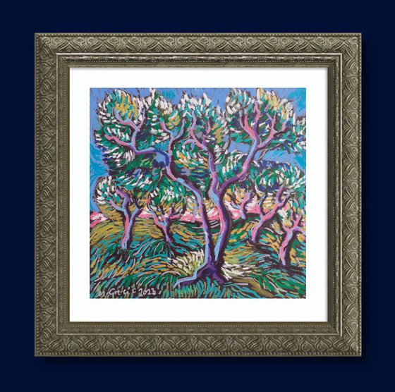 Olive grove in blue