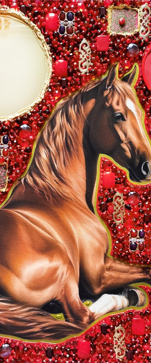 Ginger brown horse. Red coral artwork by BAST