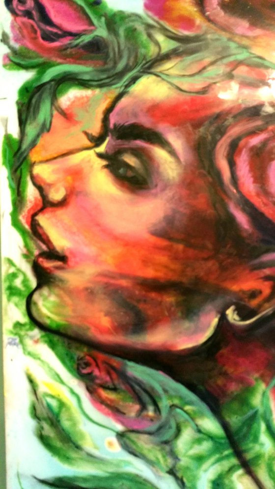 "My name is Rose"Contemporary oil and resin  painting on  board, 50x90x1,2cm, ready to hang