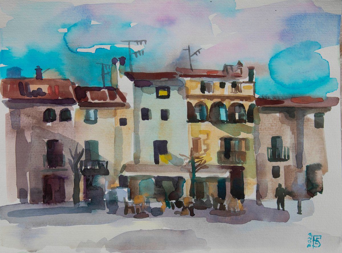 Impressionistic Cityscapes Watercolour By Kateryna Bortsova, 13 X 9", Landscape Watercolour Painting Of Spain, Original Artwork