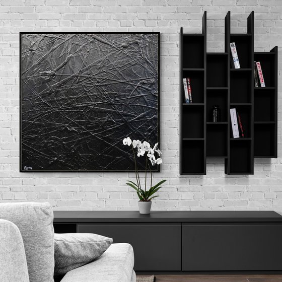 Black Mamba 120cm x 120cm Textured Abstract Art