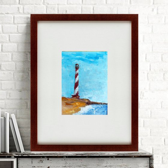Cape Hatteras Lighthouse Painting Original Art Seascape Artwork Coastal Wall Art