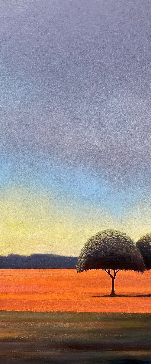 '2 Trees Solaris Afternoon' Large Surrealistic Landscape Painting by Simon Jones