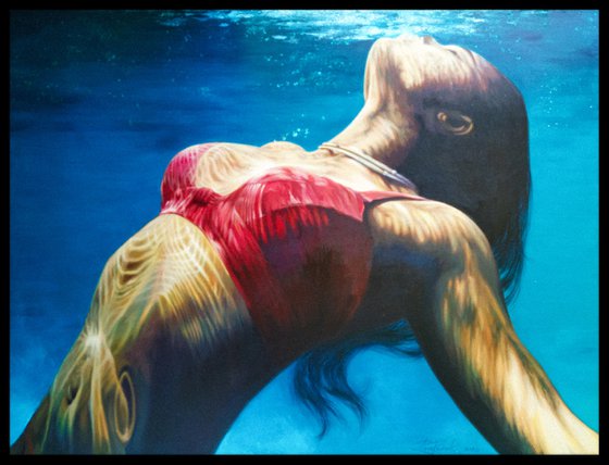 Large original underwater painting large wall art underwater artwork "Kiss me sea"