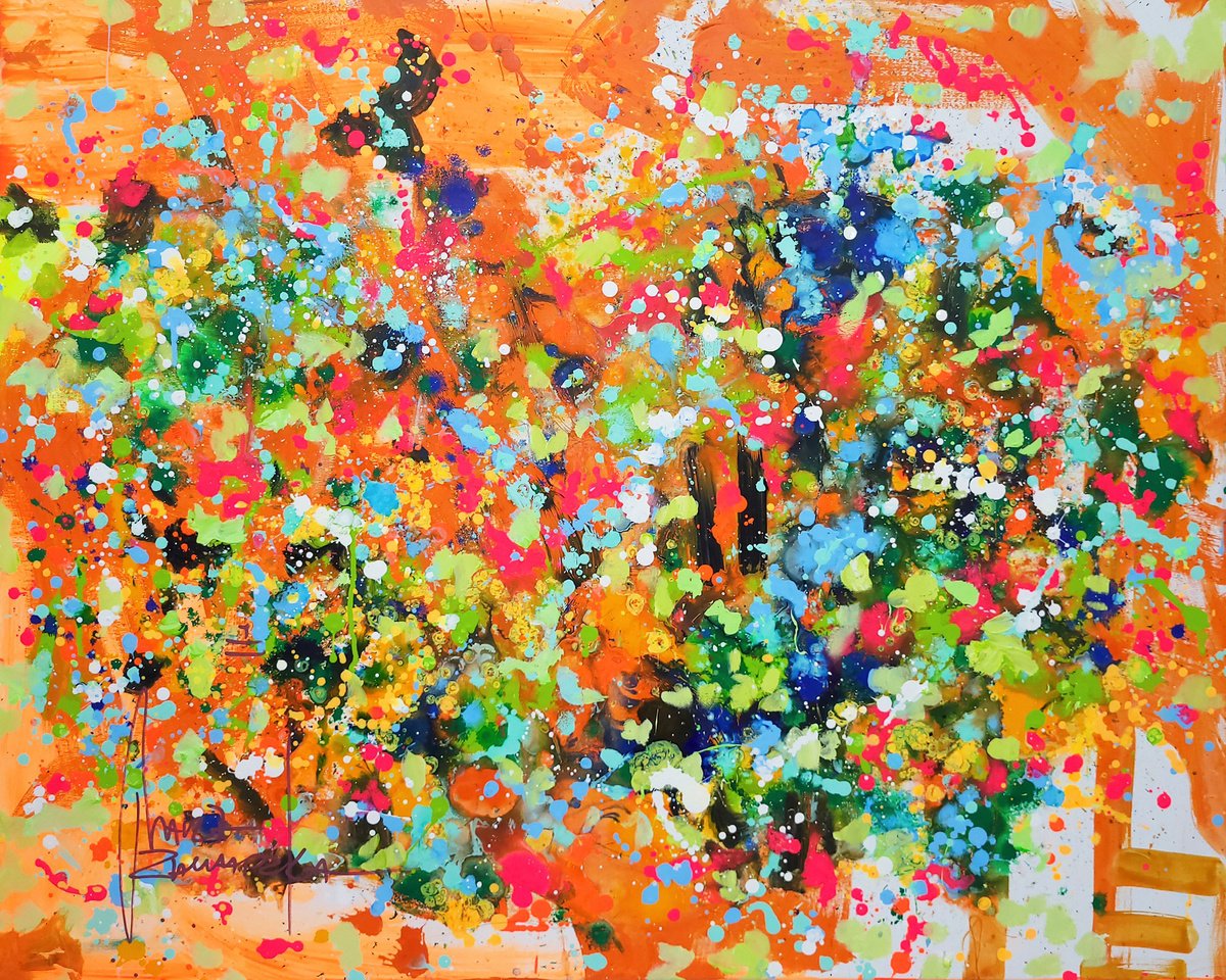 Abstract Acrylic Painting By Marta Zawadzka, 39 X 31", Euphoric Palette, Original Artwork