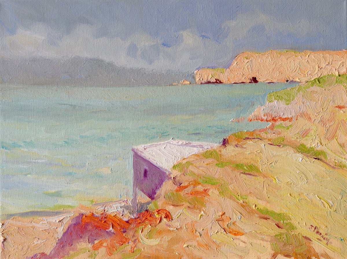 Expressive Landscape Oil Painting By Suren Nersisyan, 16 X 12", Little House On The Beach, Original Artwork