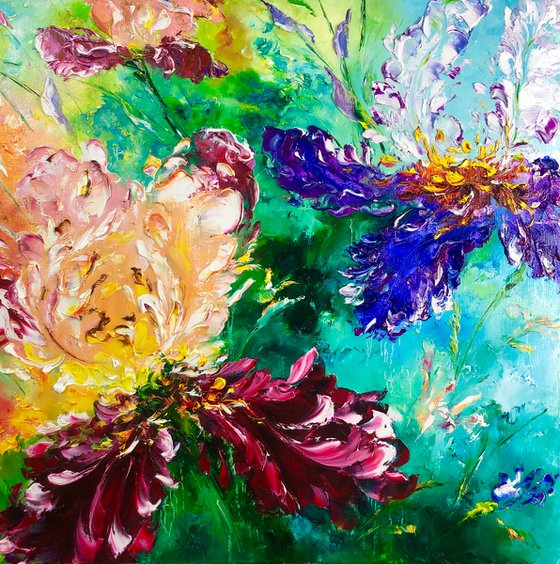 COLORFUL IRISES - Colored irises. Flower landscape. Beautiful abstraction. Large. Room decoration. Wonderful. Special.