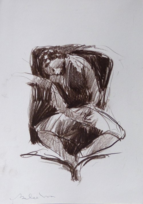 Evening, pencil sketch 29x21 cm by Frederic Belaubre