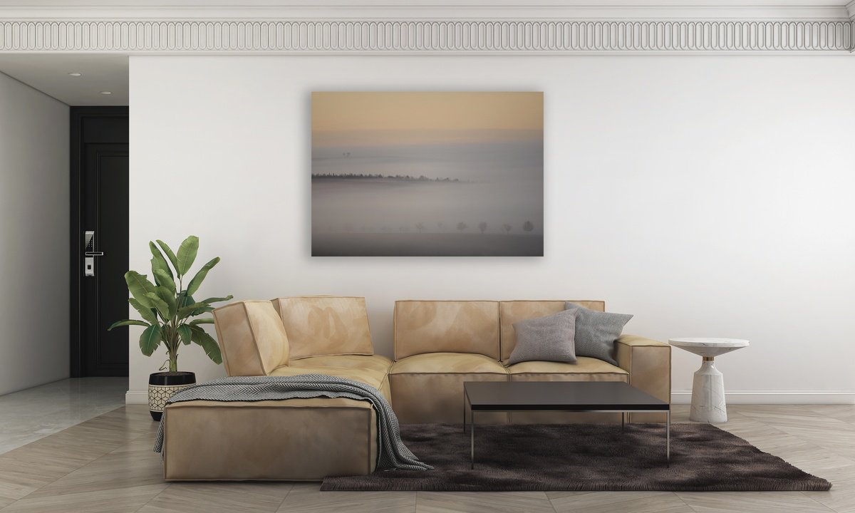 Photorealistic Landscape Photograph By Pavel Oskin, 61 X 43", Foggy Morning, Original Artwork