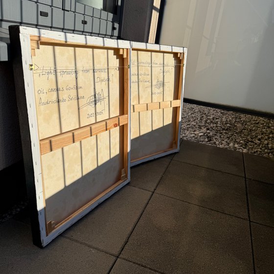 Light sprouting from darkness. Diptych