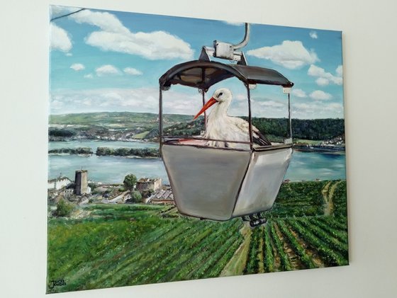 Stork Over The Vineyards on the Rhine