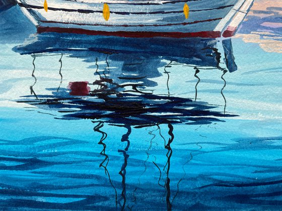 Ship Original Gouache Painting, Sea Ocean Artwork, Sail Boat Illustration, Coastal Home Decor