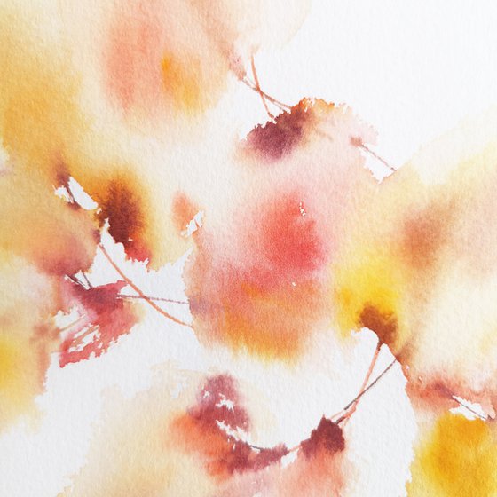 Yellow abstract flowers, small watercolor painting