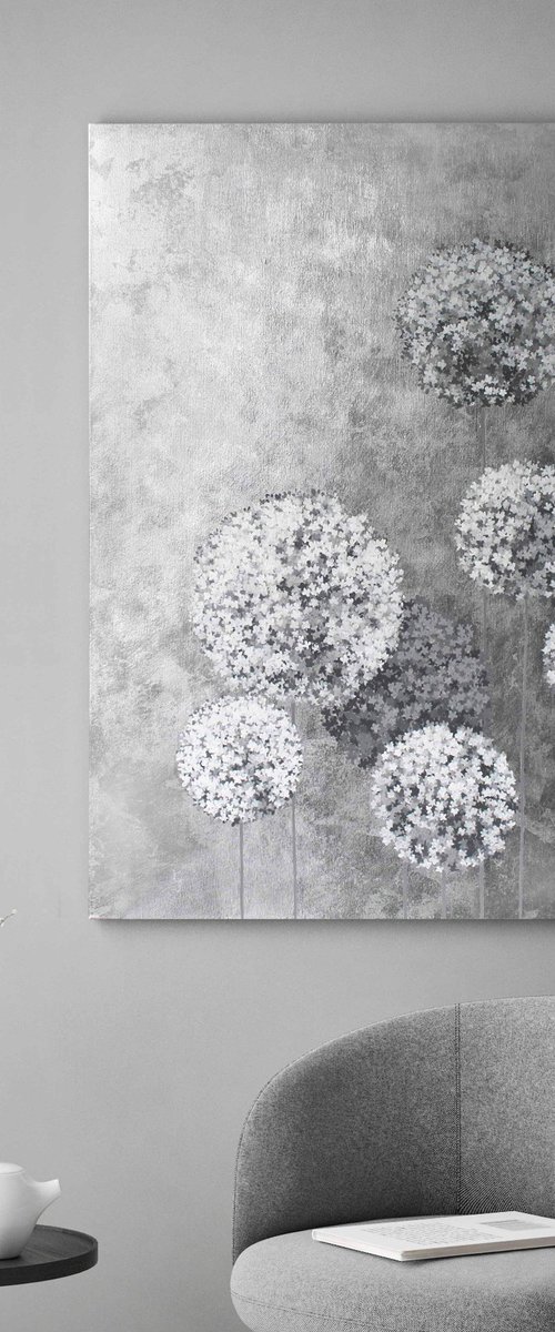"Gray Flower Balls" Hydrangea silver gray art by Marine Boiko