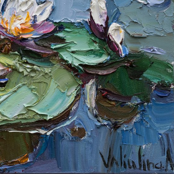 White water Lilies - Original impasto Oil painting