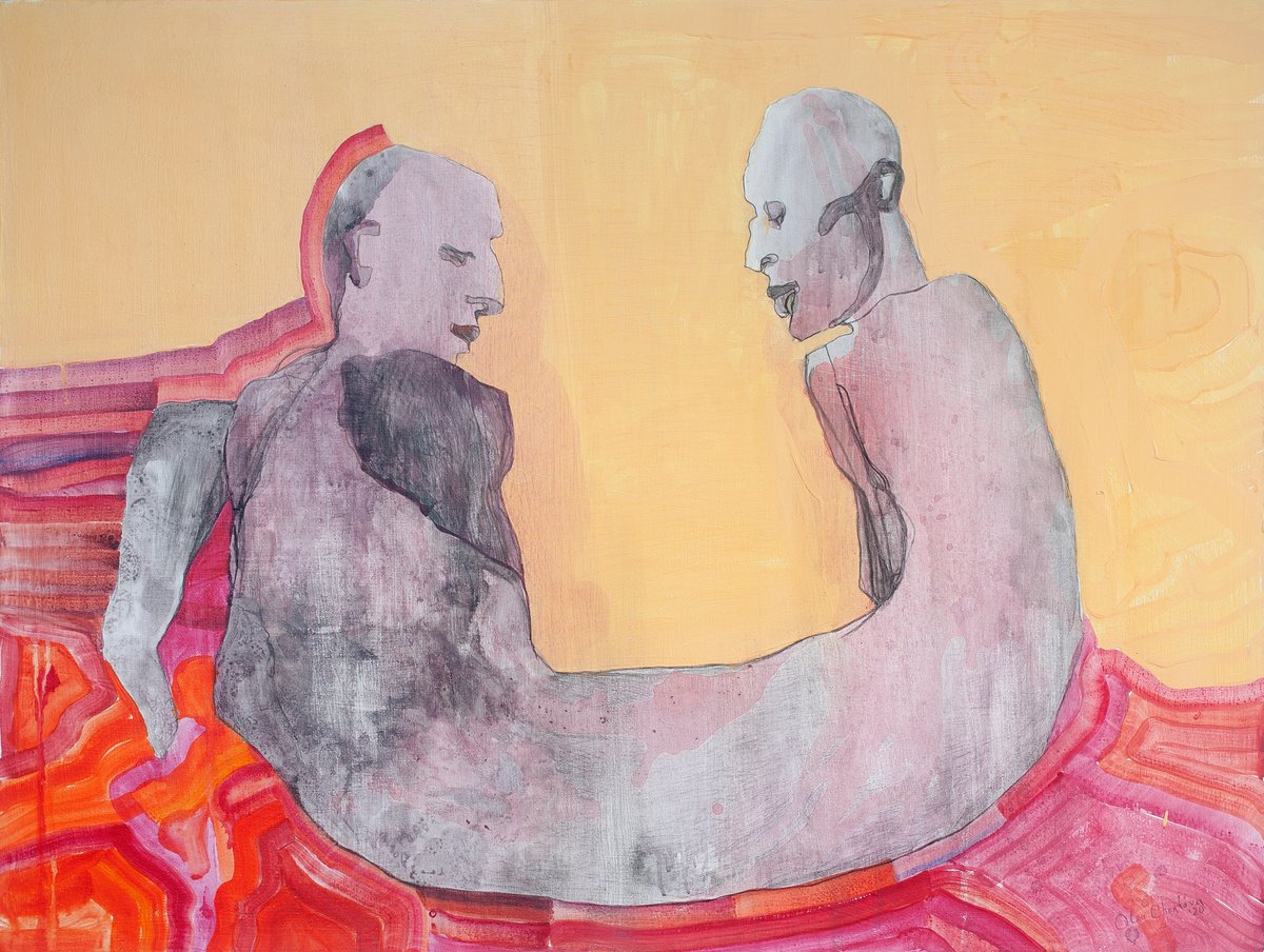 two people beautiful portrait painting emotional figurative acrylic abstract wall art by Olga Chertova