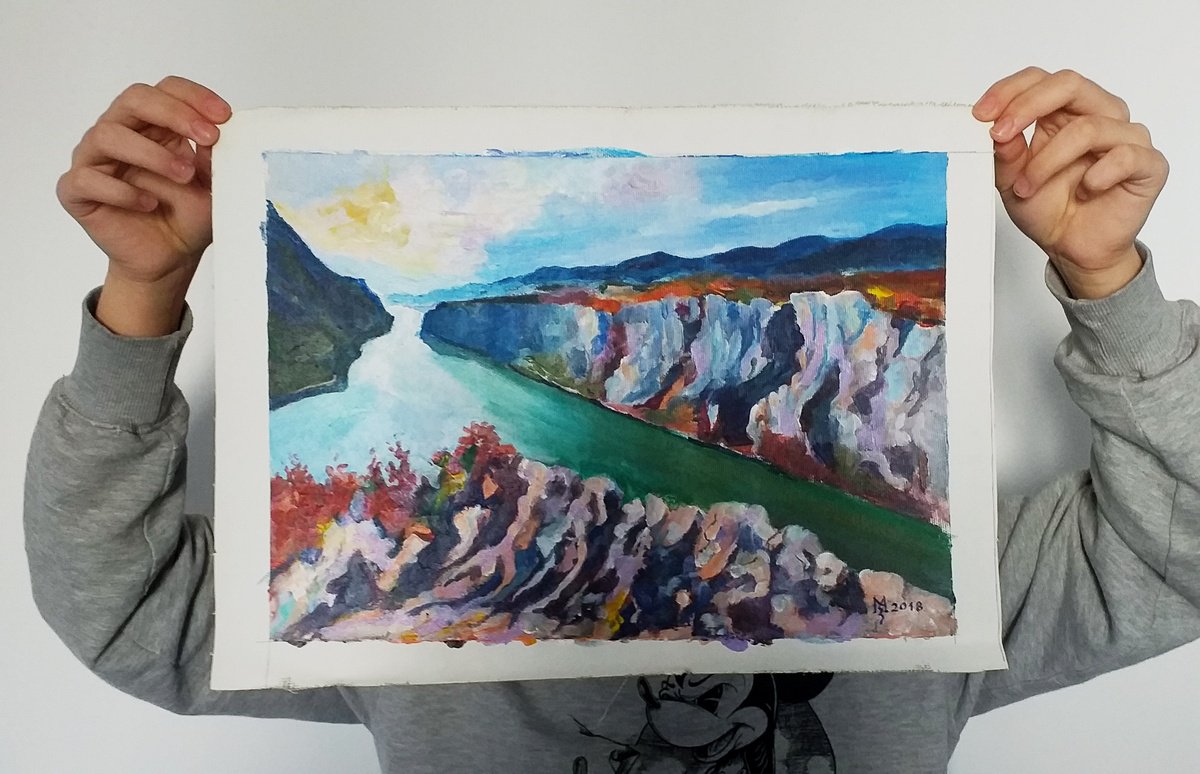 Impressionistic Landscape Acrylic Painting By Zoran Mihajlovic Muza, 14 X 10", River Deep Mountain Hight, Original Artwork