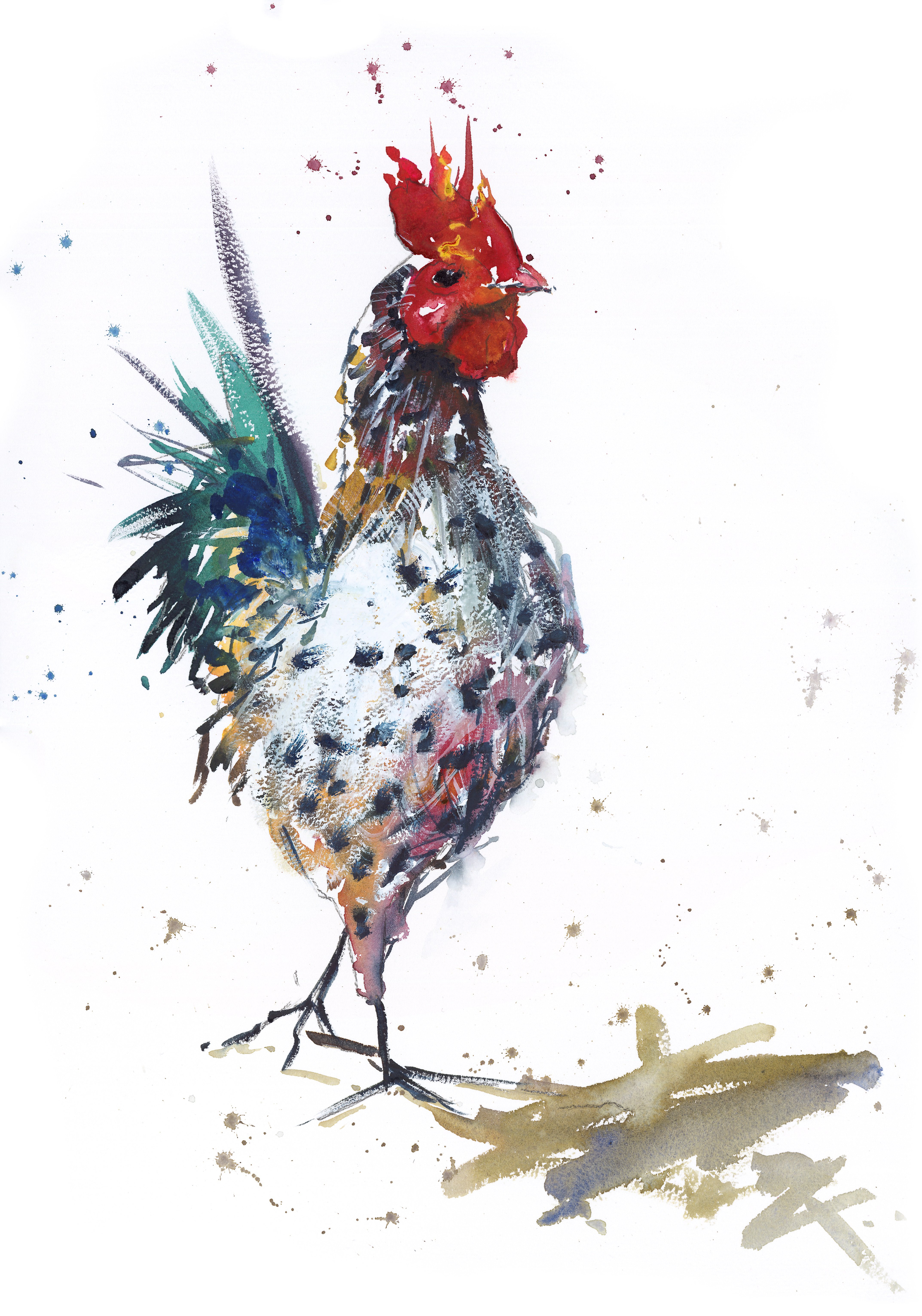 Expressive Animal Watercolour By Natalie Bowden, 14 X 20", Cockerel, Original Artwork