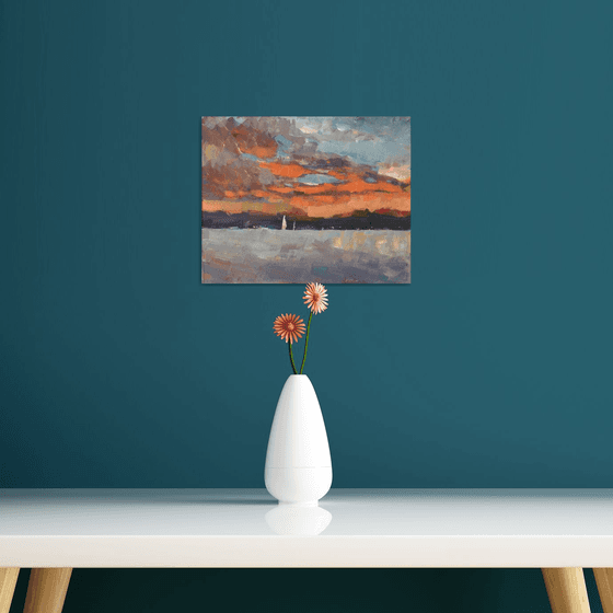 seascape with orange clouds