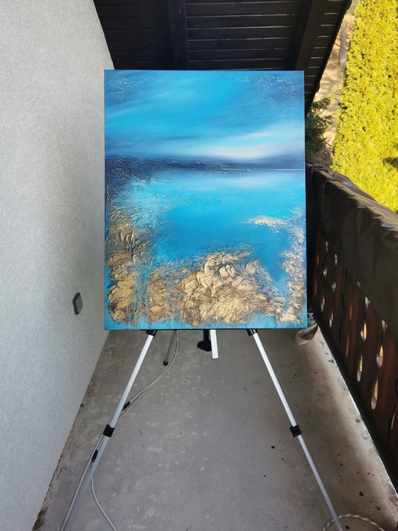 A XL large original modern semi-abstract painting "Blue Lagoon"