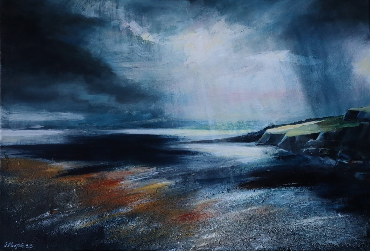 Impressionistic Landscape Acrylic Painting By Ian Macphie, 28 X 20, Kilmaluag Bay, Original Artwork