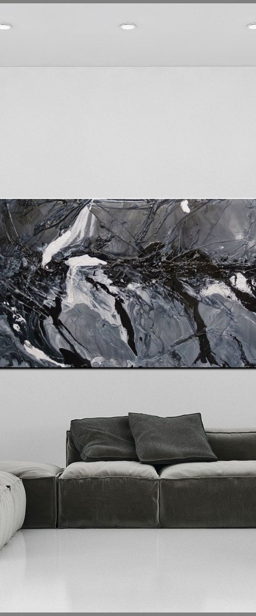Black Magic 270cm x 120cm Black Grey Abstract Art by Franko