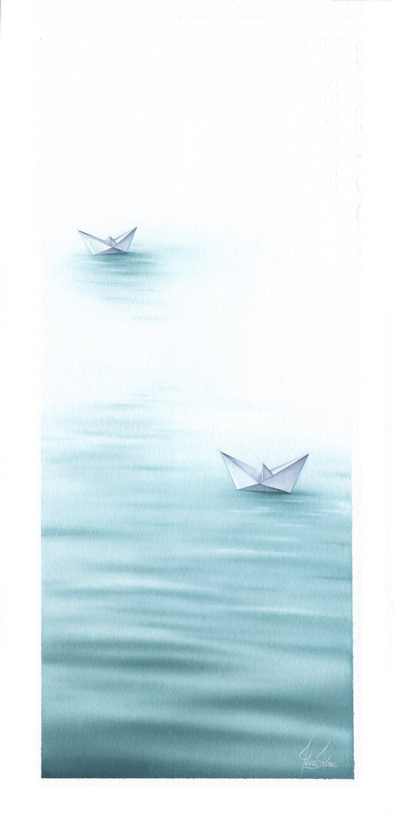 Farewells II - Origami Boat Watercolor