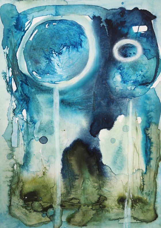 Blue forest - abstract blue watercolor