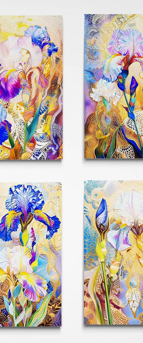 Irises. Set of 4 artworks by BAST