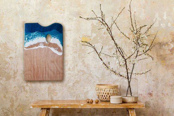 Rectangular artist palette with sea #1 - original resin artwork on wood artist tool