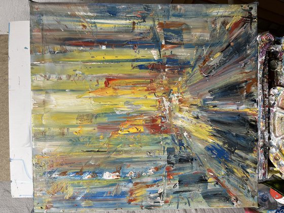 BIG CITY LIGHTS, abstract impressionist painting 75x78cm