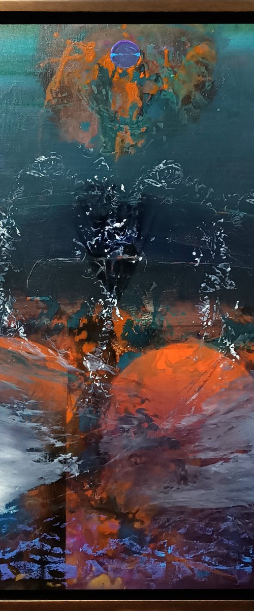 Large framed abstract storm study mindscape by master Ovidiu Kloska by Kloska Ovidiu