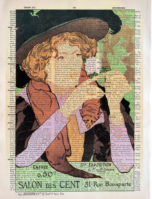 Salon des Cent 5me Exposition - Collage Art Print on Large Real English Dictionary Vintage Book Page by Jakub DK - JAKUB D KRZEWNIAK