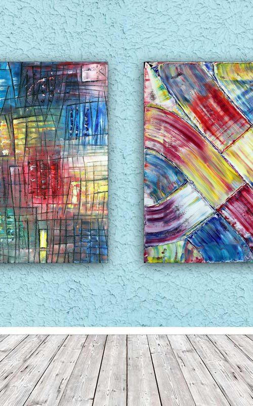 "Ebb And Flow" - Save As A Series - Original Extra Large PMS Abstract Diptych Oil Paintings On Canvas - 72" x 36" by Preston M. Smith (PMS)