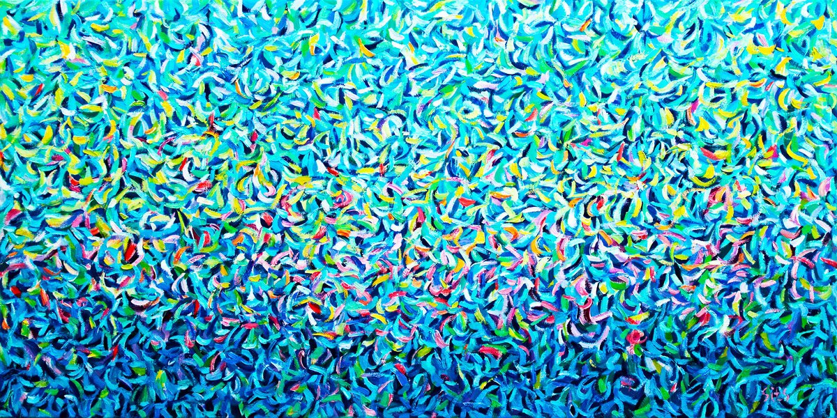 Abstract Oil Painting By Andrei Sitsko, 47 X 24, The Garden Xv Abstract Series., Original Artwork